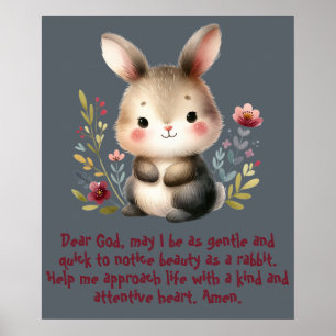 Poster Rabbit Woodland Enfants Prière chrétienne sur Grey