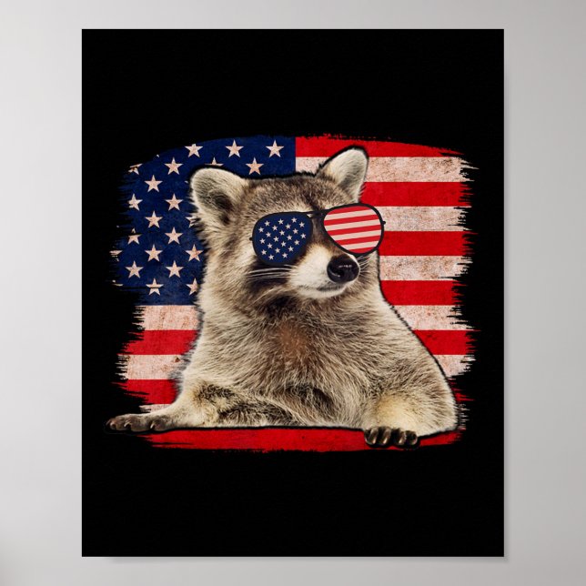 Poster Raccoon 4 juillet Drapeau Américain Sungles Funny  (Devant)