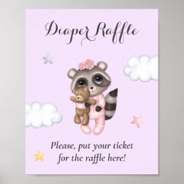 Poster Raccoon Baby shower animal Lavande Déchets Raffin
