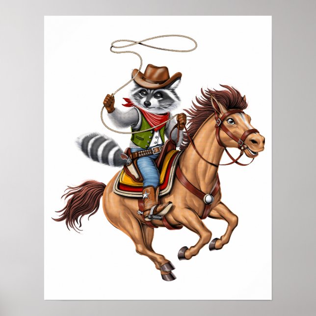 Poster Raccoon Cowboy Rodeo (Devant)