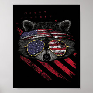 Poster Raccoon Drapeau Américain Patriotique 4 juillet Tr