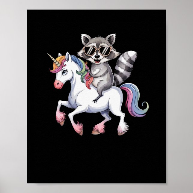 Poster Raccoon équitation Unicorn mignon Imaginaire anima (Devant)