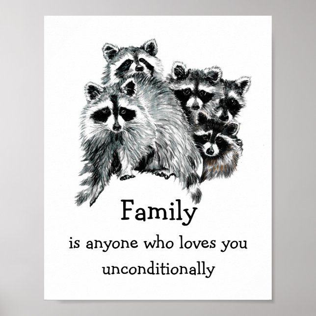 Poster Raccoon Famille Amis Aimer Citation Noël (Devant)