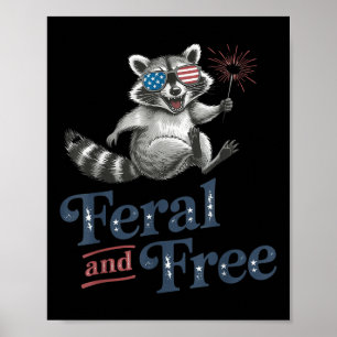 Poster Raccoon Feral Et Free, Raccoon Funny 4 juillet
