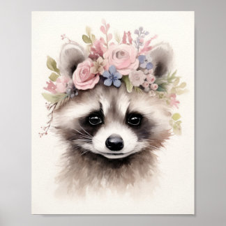 Poster Raccoon floral mou
