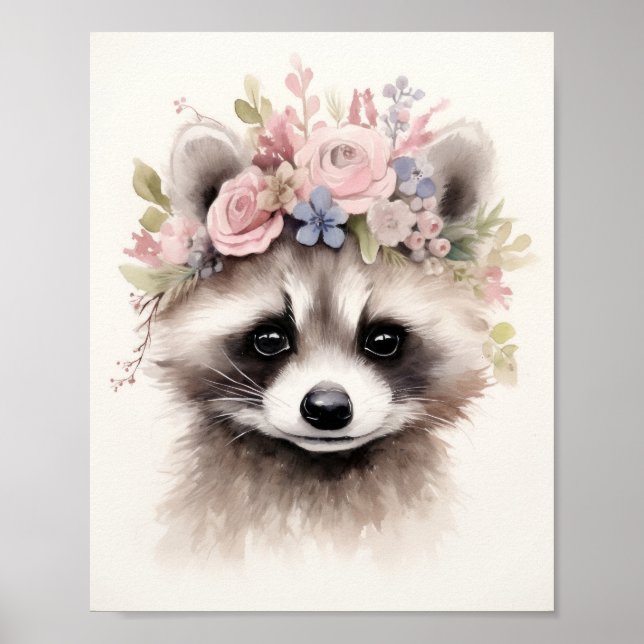 Poster Raccoon floral mou (Devant)