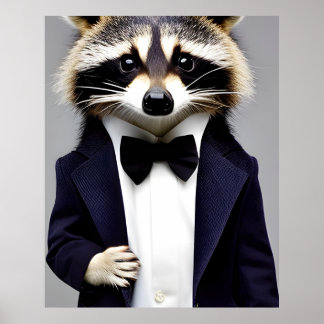 Poster Raccoon Gentleman en costume