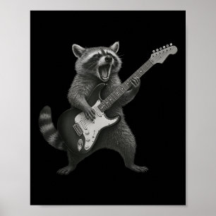 Poster Raccoon Jouant Guitare Rock Et Roll Guitariste Rac