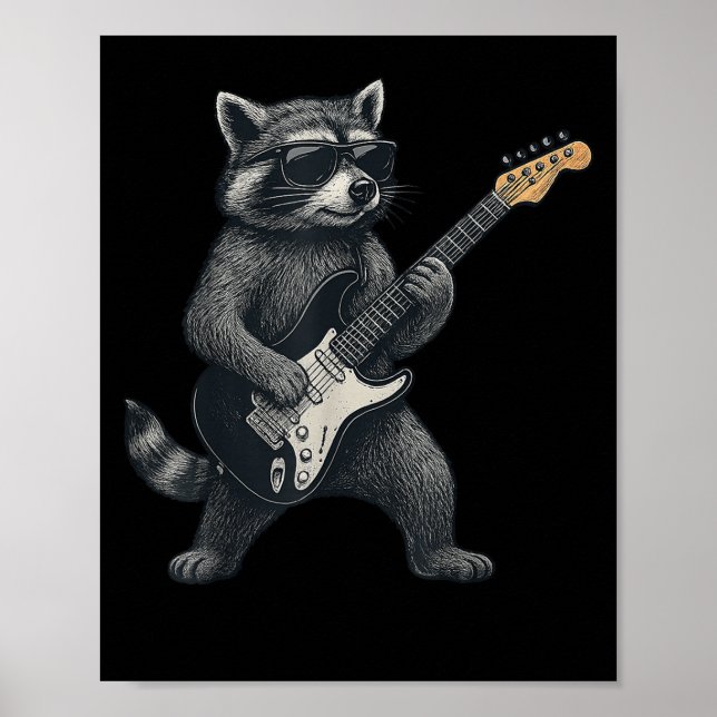 Poster Raccoon Jouer Guitare Rock Et Roll Cadeaux Hommes  (Devant)
