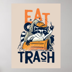 Poster Raccoon Manger des ordures