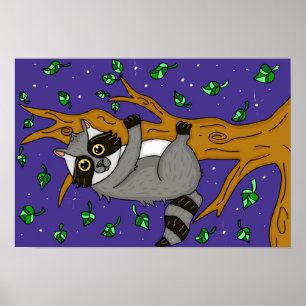 Poster Raccoon mignon tiré à la main suspendu à partir de