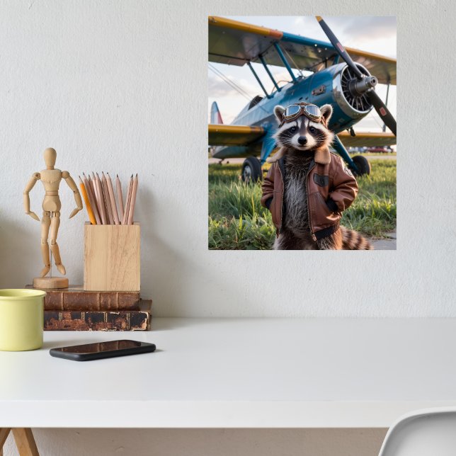 Poster Raccoon Pilot Airplane Funny Wildlife Animal (Créateur téléchargé)