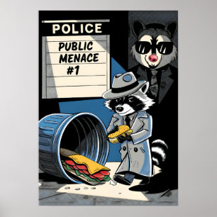 Poster Raccoon Public Menace Comic Style Art