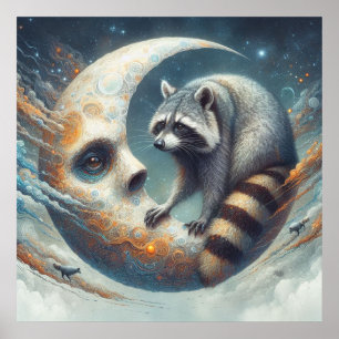 Poster Raccoon sur la lune