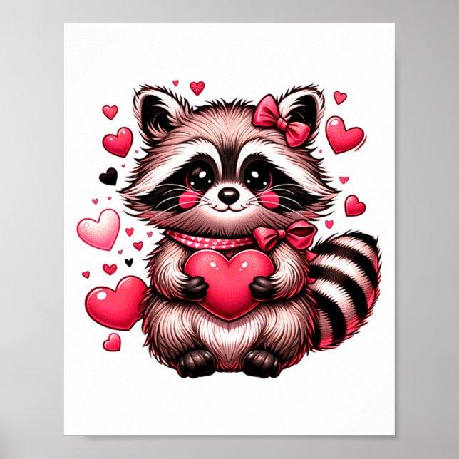 Poster Raccoon Valentine Hearts  (Devant)