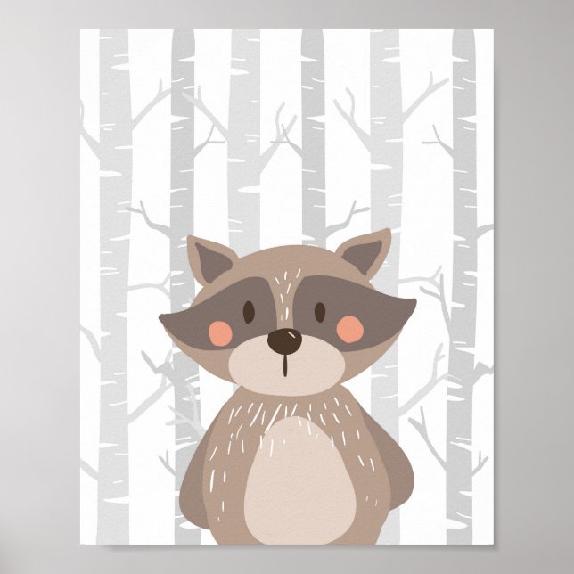 Poster Raccoon Woodland Animal Nursery Wall Art Imprimer (Devant)