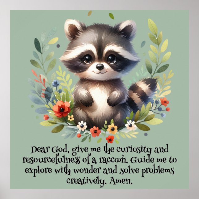 Poster Raccoon Woodland Enfants Prière chrétienne sur ble (Devant)