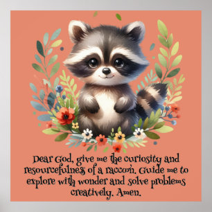 Poster Raccoon Woodland Enfants Prière chrétienne sur ros
