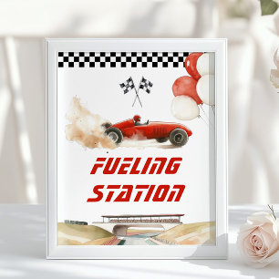 Poster Race Car Red Fueling Station Boissons d'anniversai