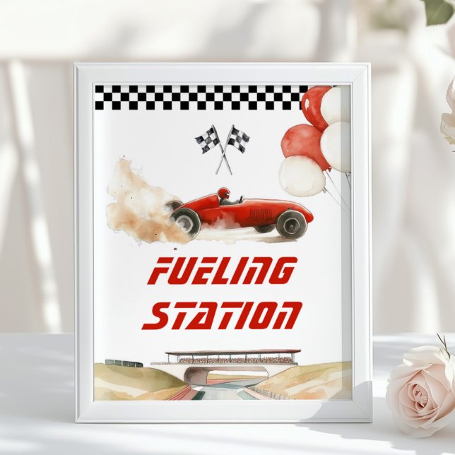 Poster Race Car Red Fueling Station Boissons d'anniversai (Créateur téléchargé)