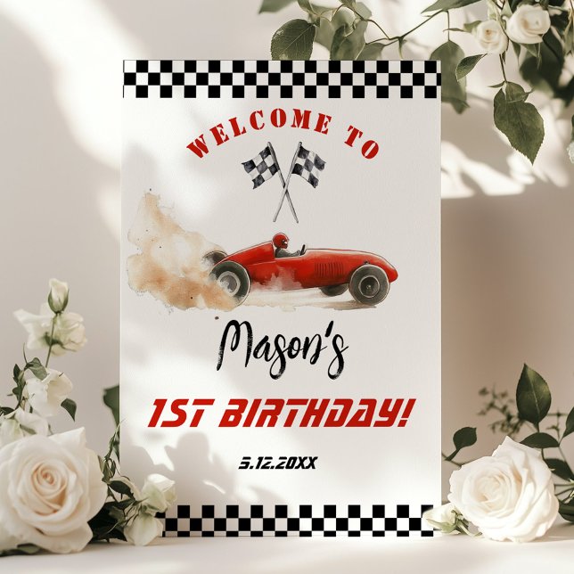 Poster Race Car Red Racing Anniversaire de enfant Bienven (Créateur téléchargé)