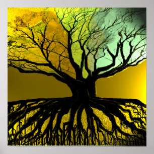Poster Racines Bleu et Vert