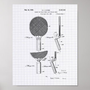 Poster Racket Table Tennis 1939 Art Brevet - Poivre Lined