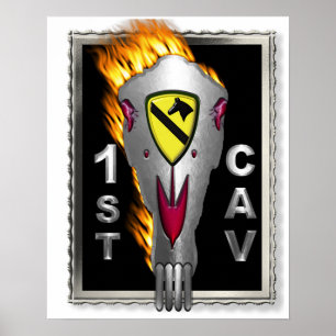 Poster Radical Flaming Horse Skull 1re division de cavale