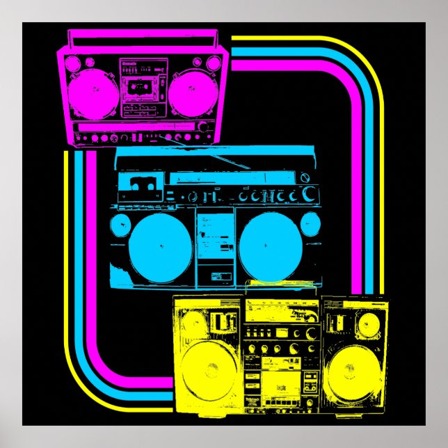 POSTER RADIO BOOMBOX VINTAGE RETRO 80s (Devant)