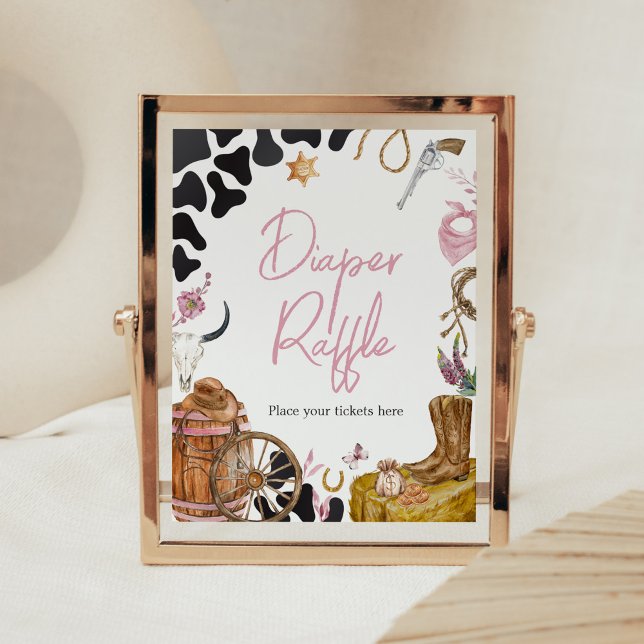 Poster Raffin de Baby shower de lessive Western Cowgirl (Country Cowgirl Rodeo Baby Shower Diaper Raffle Sign)