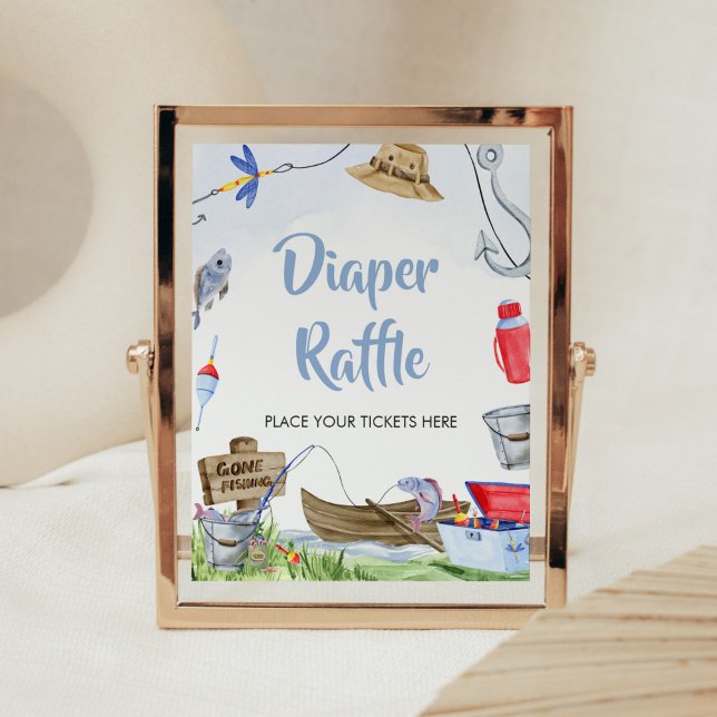 Poster Raffin de Baby shower de pêche (Little Fisherman Baby Shower Diaper Raffle SIgn)