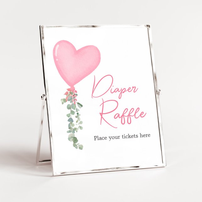Poster Raffin de couche de ballons rose Valentine (A Little Sweetheart Balloon Baby Shower Diaper Raffle Sign)