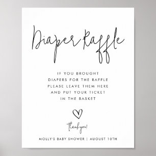 Poster Raffle de couches noir et blanc Script minimaliste
