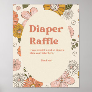 Poster Raffle Retro les années 70 couches super   Baby sh