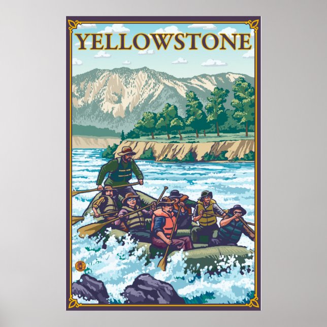 Poster Rafting en eau blanche - Parc national de Yellowst (Devant)