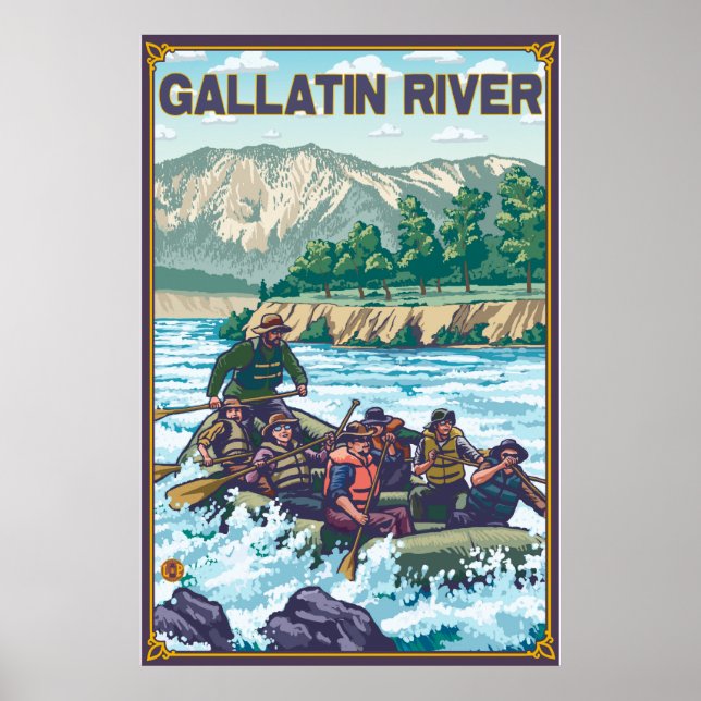 Poster Rafting en eau blanche - Rivière Gallatin, Montana (Devant)