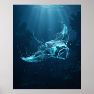 Poster Raie Manta Abîme Bleu Profond