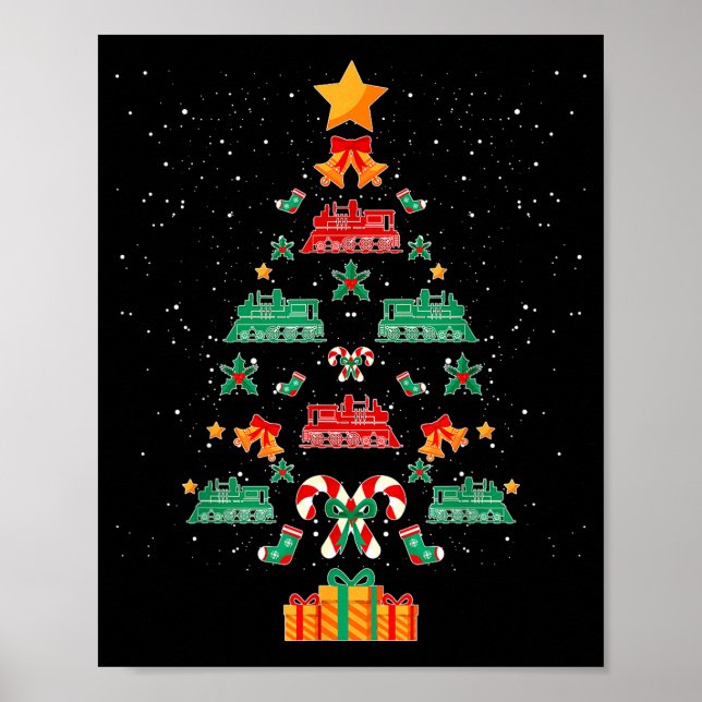 Poster Railroad Train Locomotive Old Train Christmas Tree (Devant)