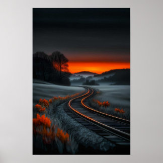 Poster Rails du crépuscule : chemin vers l'horizon