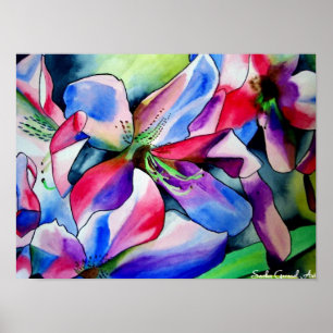 Poster Rainbow Azalea fleur aquarelle originale