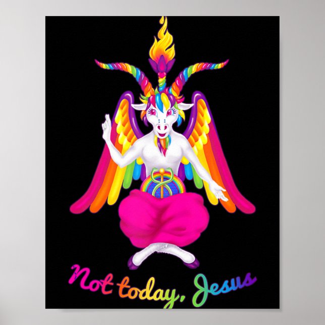 Poster Rainbow Baphomet Pas aujourd'hui Jésus Kawaii Hail (Devant)