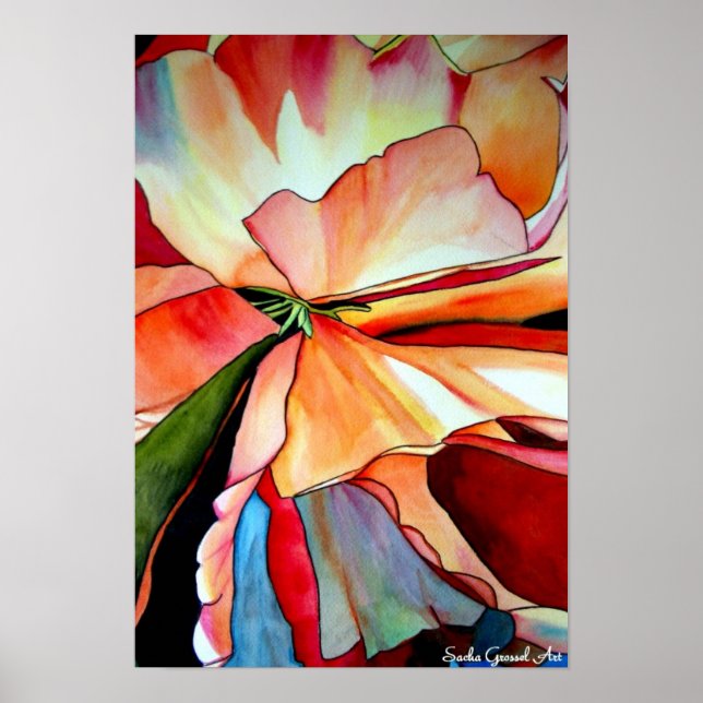 Poster Rainbow Begonia flower watercolour original (Devant)