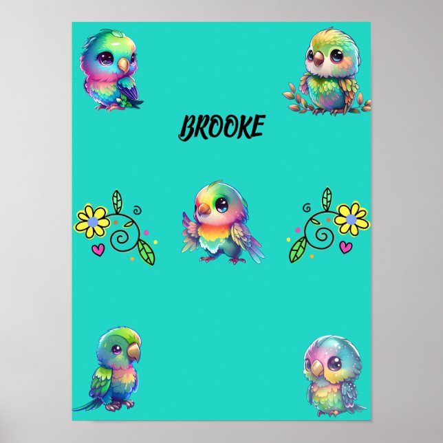 Poster Rainbow Bird's & Flowers Personnalisé (Devant)