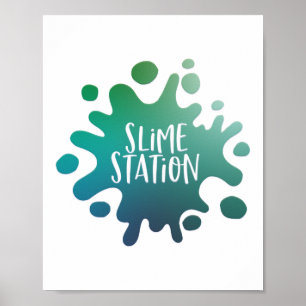Poster Rainbow blue, green slime station party