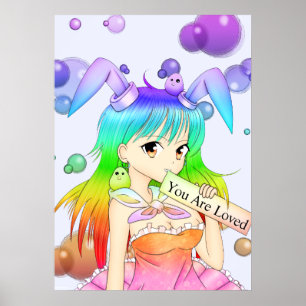Poster Rainbow Bunny Anime Girl