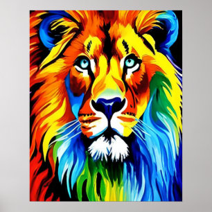 Poster Rainbow Cat, Rainbow Lion illustration Art
