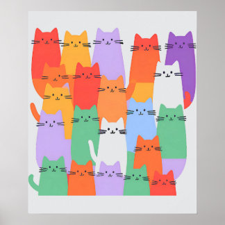Poster Rainbow Cats Minimalist Wall Art - Joli dessin