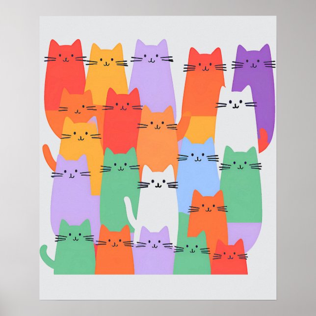 Poster Rainbow Cats Minimalist Wall Art - Joli dessin (Devant)