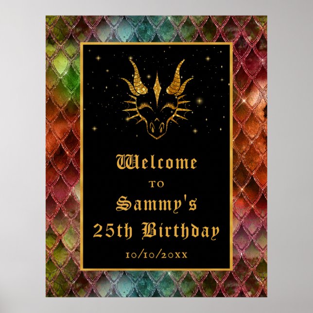 Poster Rainbow Dragon Scales Gold Anniversaire Bienvenue (Devant)