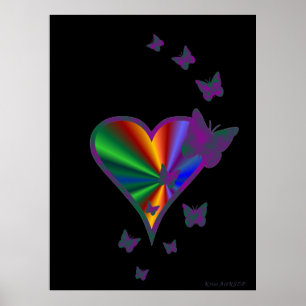 Poster Rainbow heart and Butterfly